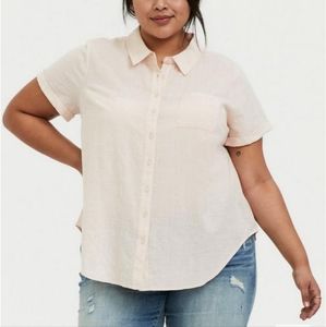 3/&15 Torrid Texured Woven Button-front Shirt short sleeves blush peachy pink 4X